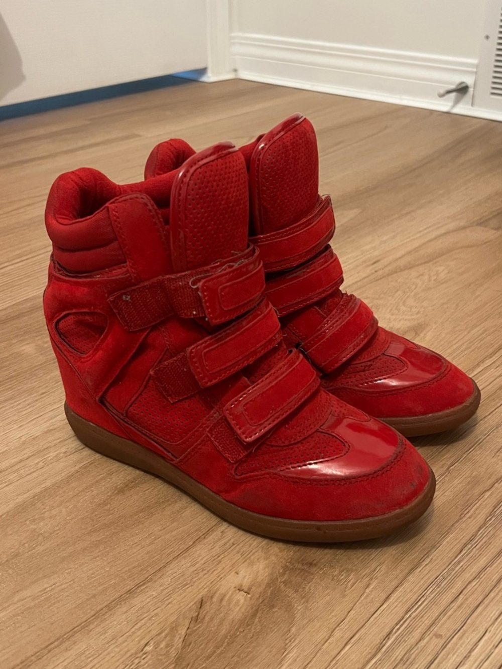 Aldo Red High-Top Wedge Velcro Sneakers